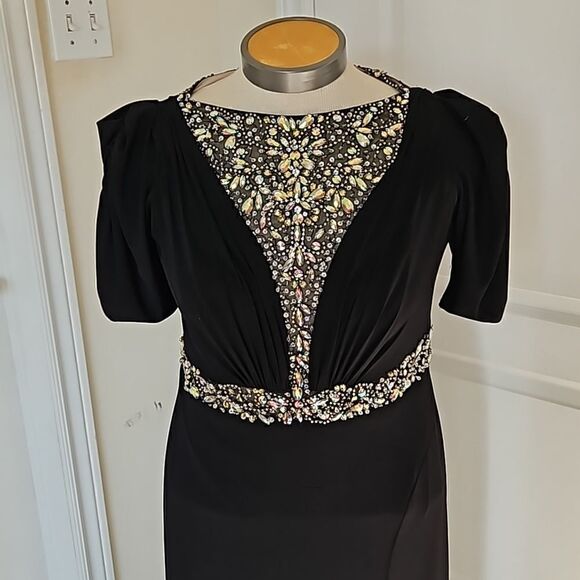 Rianna Couture Women's Formal Beaded Maxi Dress With Front Slit Size 16 Black - Picture 3 of 16